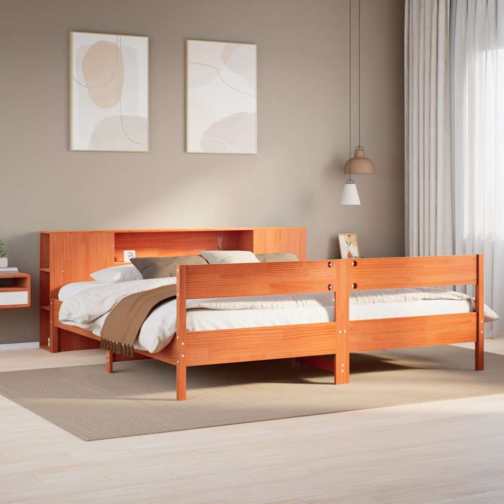 Krevet s regalom za knjige bez madraca 200x200 cm od borovine