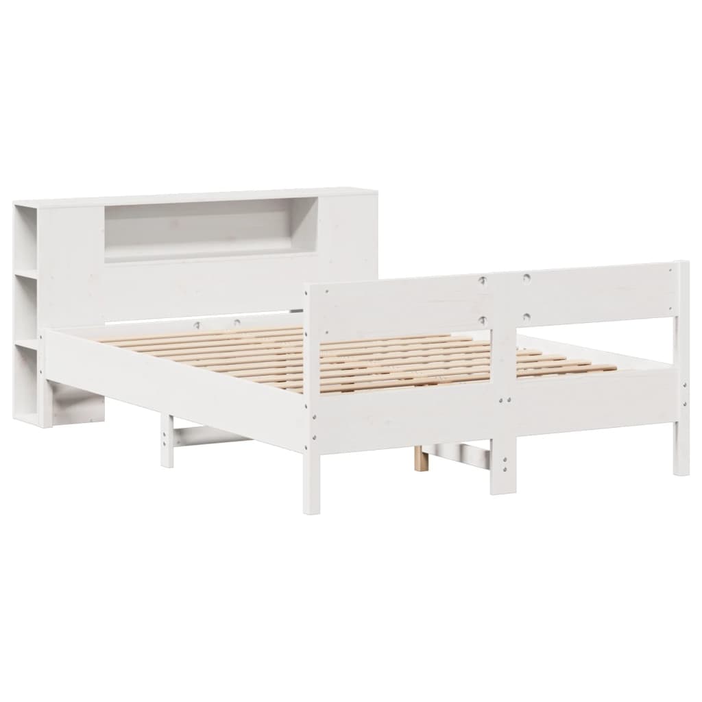 Krevet s regalom z knjige bez madraca bijeli 140x190cm borovina