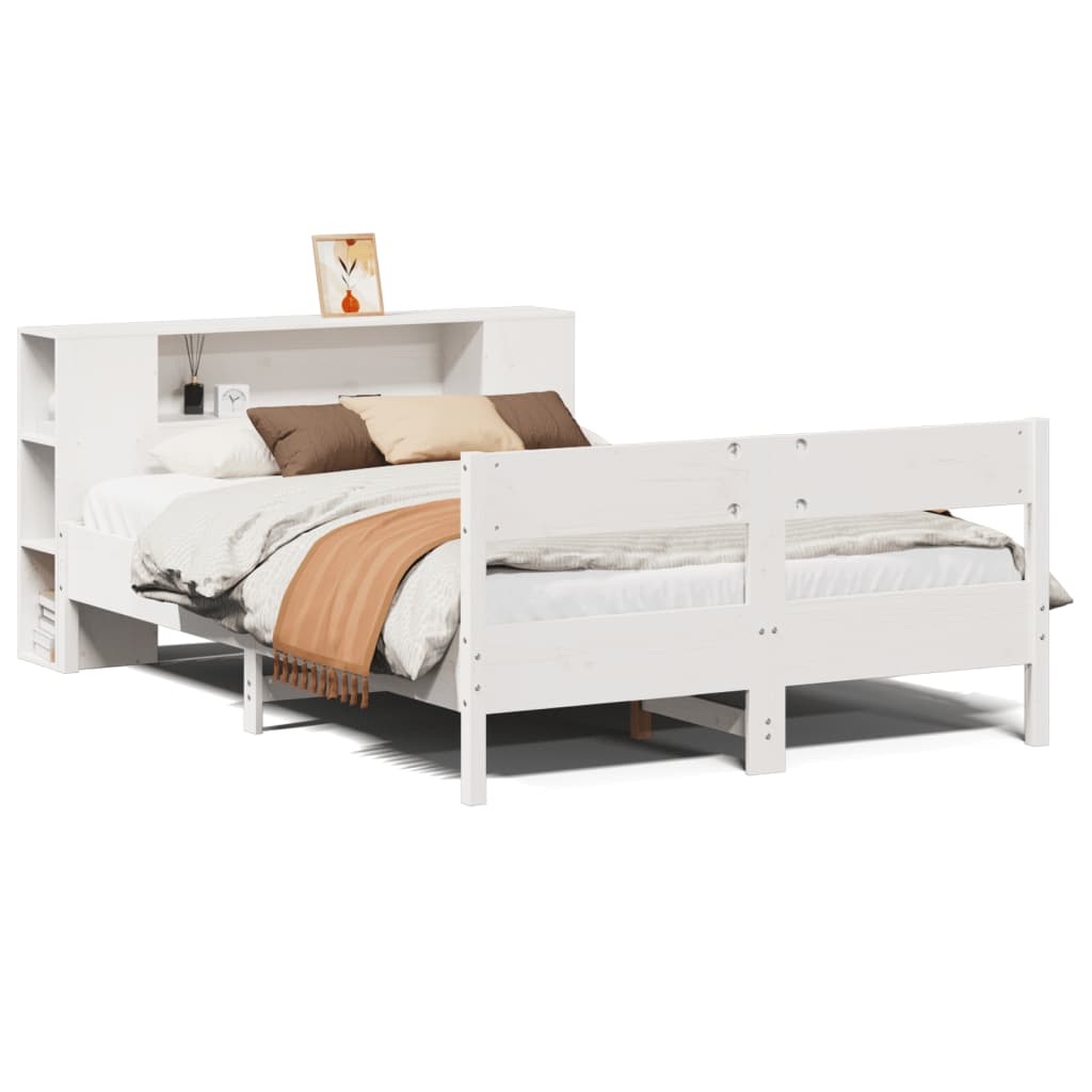 Krevet s regalom z knjige bez madraca bijeli 135x190cm borovina