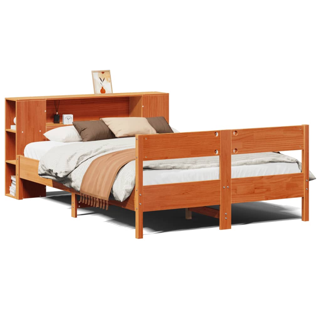 Krevet s regalom za knjige bez madraca 135 x 190 cm od borovine