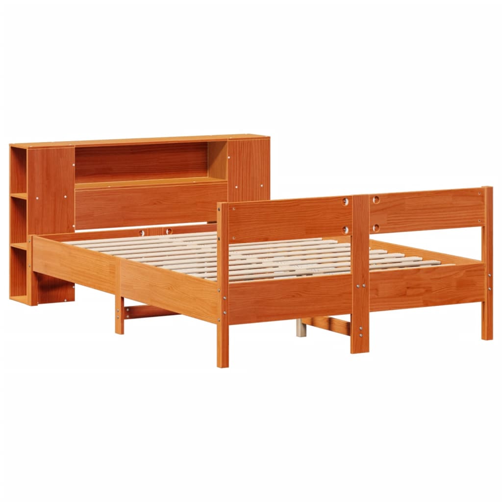 Krevet s regalom za knjige bez madraca 135 x 190 cm od borovine