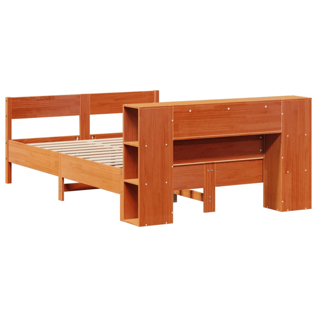 Krevet s regalom za knjige bez madraca 135 x 190 cm od borovine