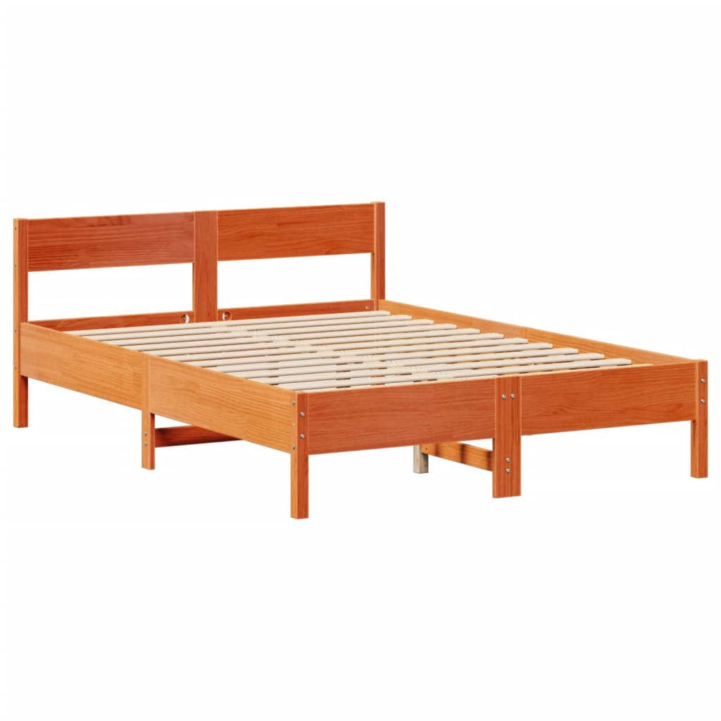 Krevet s regalom za knjige bez madraca 135 x 190 cm od borovine