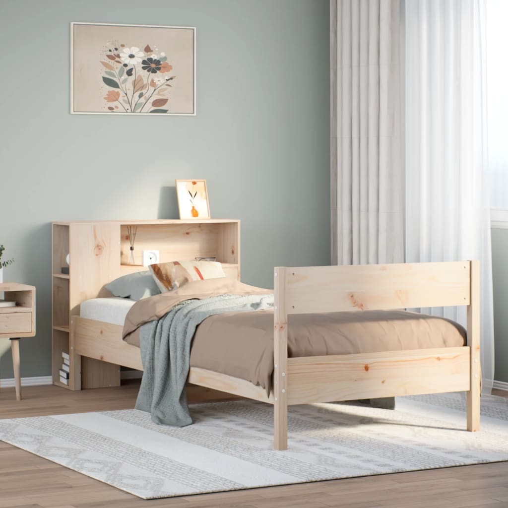 Krevet s regalom za knjige bez madraca 75x190 cm borovina