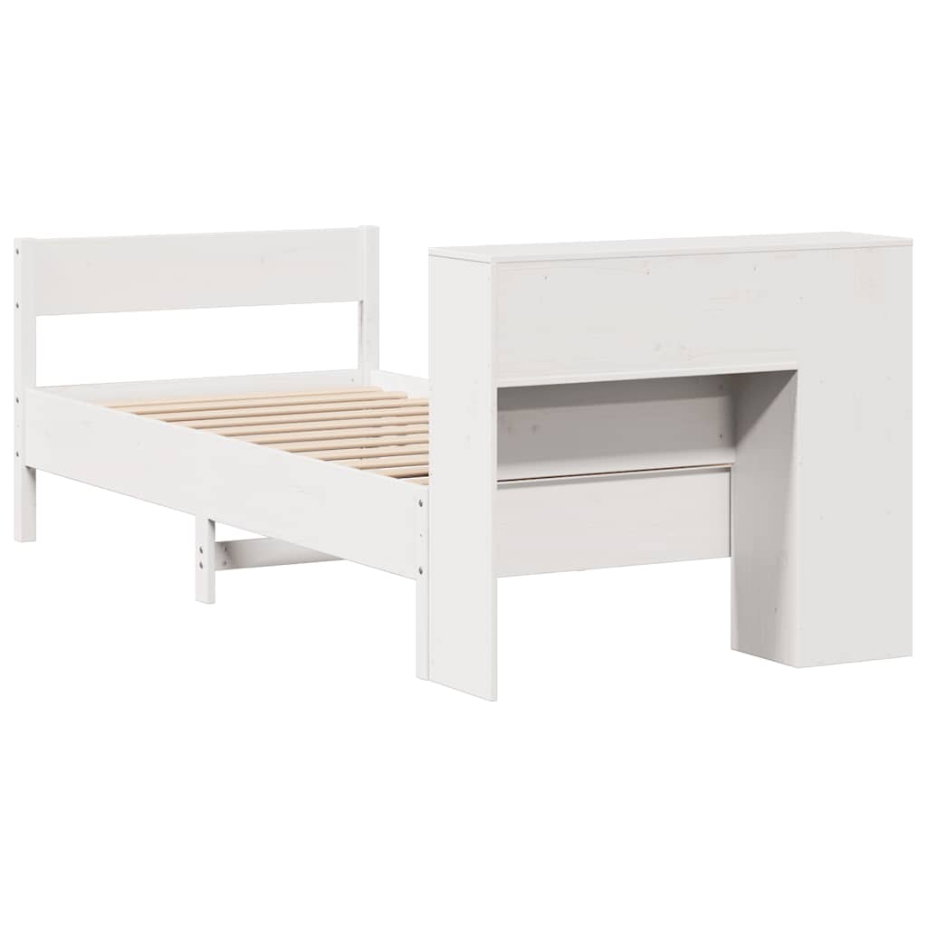Krevet s regalom za knjige bez madraca bijeli 75x190cm borovina