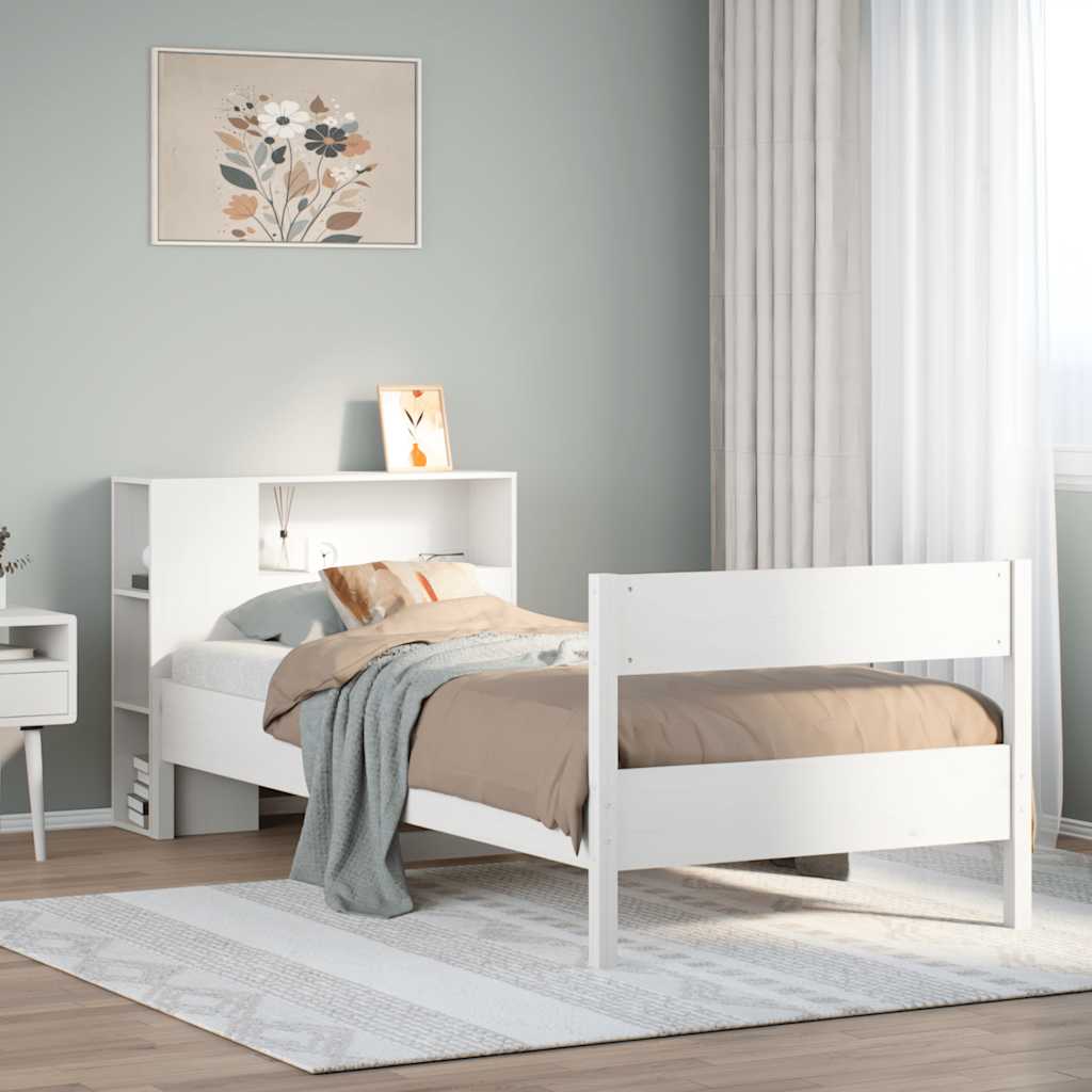 Krevet s regalom za knjige bez madraca bijeli 75x190cm borovina