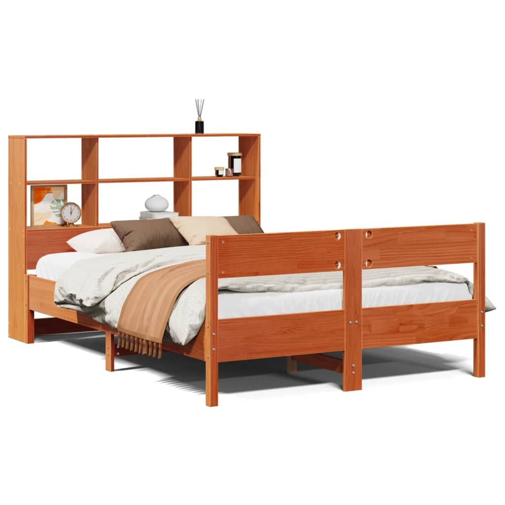 Krevet s regalom za knjige bez madraca 140 x 190 cm od borovine