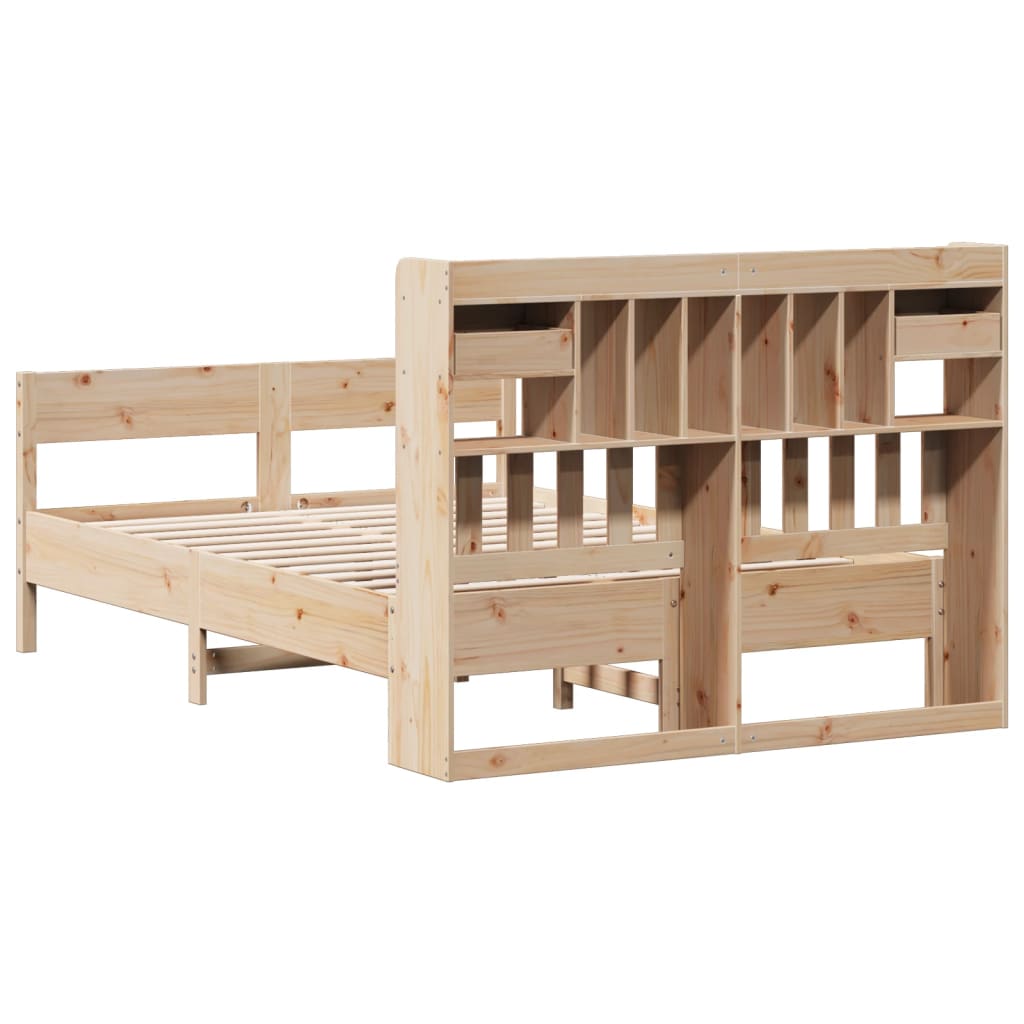 Krevet s regalom za knjige bez madraca 140x190 cm od borovine