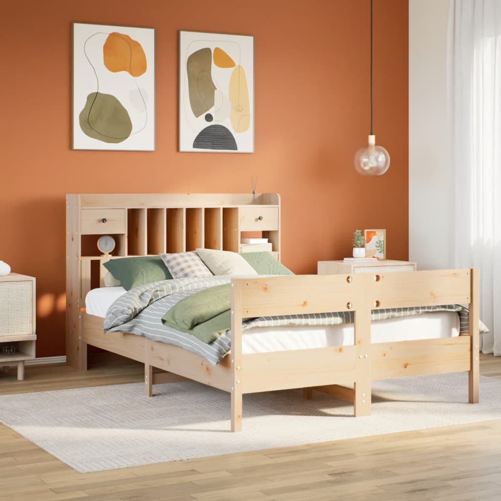Krevet s regalom za knjige bez madraca 140x190 cm od borovine