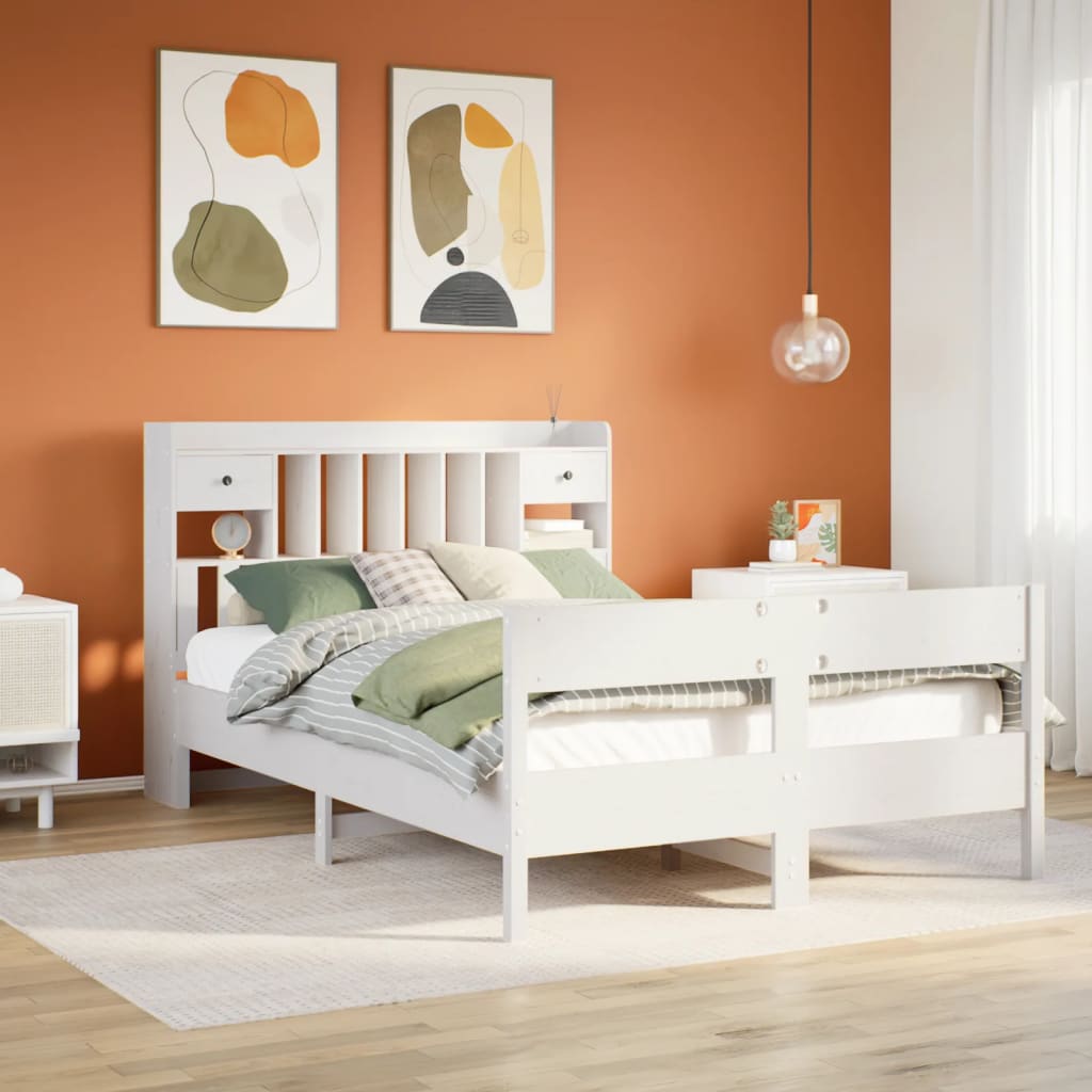 Krevet s regalom z knjige bez madraca bijeli 140x190cm borovina