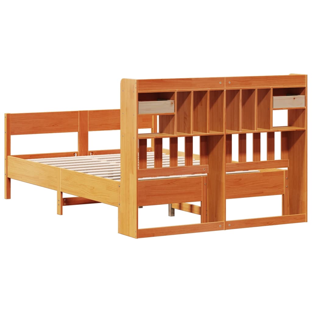 Krevet s regalom za knjige bez madraca 140 x 190 cm od borovine
