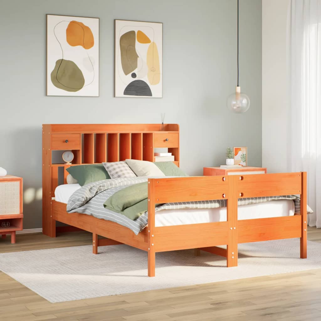 Krevet s regalom za knjige bez madraca 140 x 190 cm od borovine