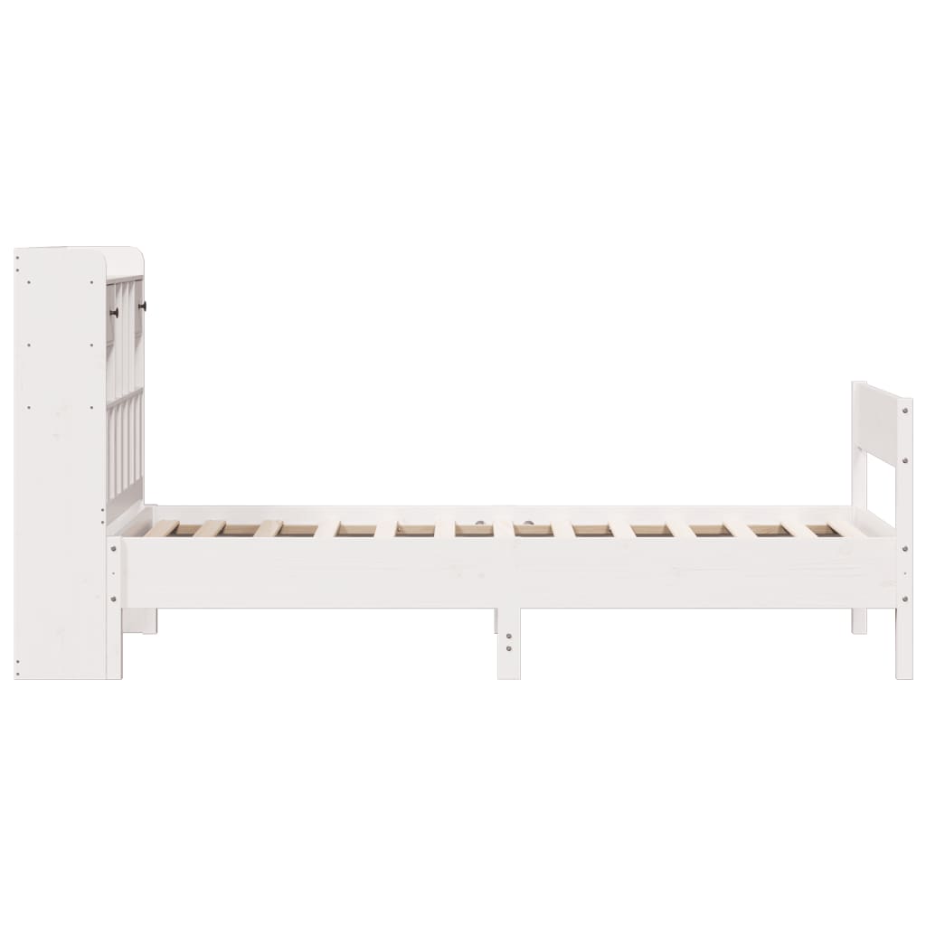Krevet s regalom za knjige bez madraca bijeli 75x190cm borovina