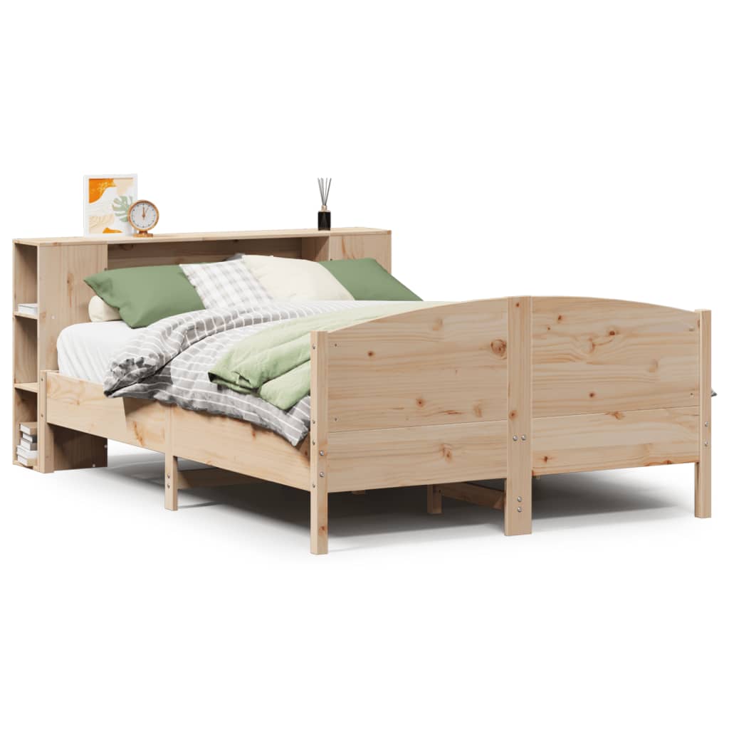 Krevet s regalom za knjige bez madraca 135x190 cm od borovine