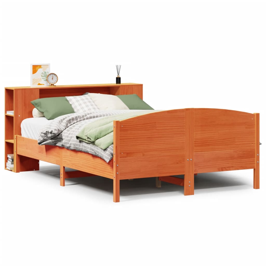 Krevet s regalom za knjige bez madraca 135 x 190 cm od borovine