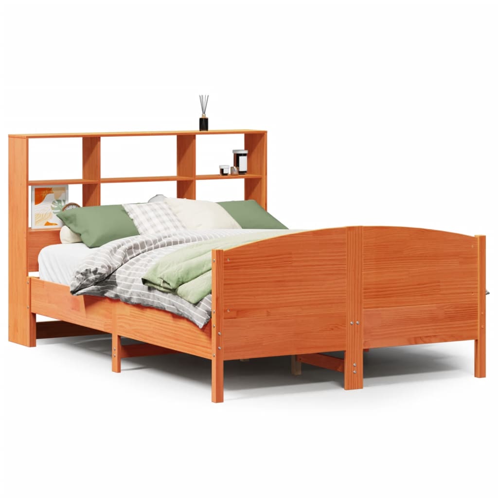 Krevet s regalom za knjige bez madraca 120 x 190 cm od borovine