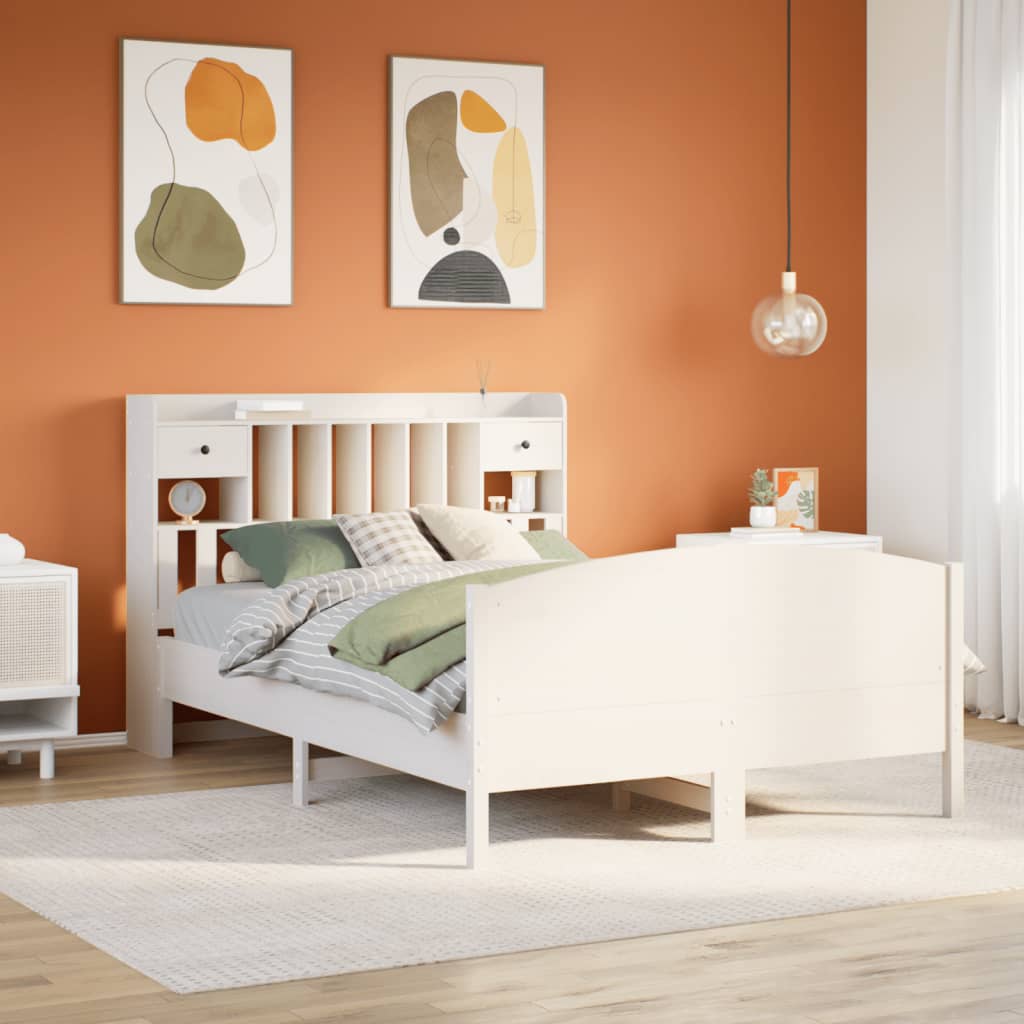 Krevet s regalom z knjige bez madraca bijeli 160x200cm borovina