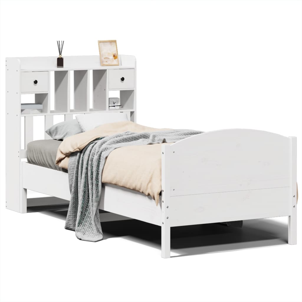 Krevet s regalom za knjige bez madraca bijeli 75x190cm borovina