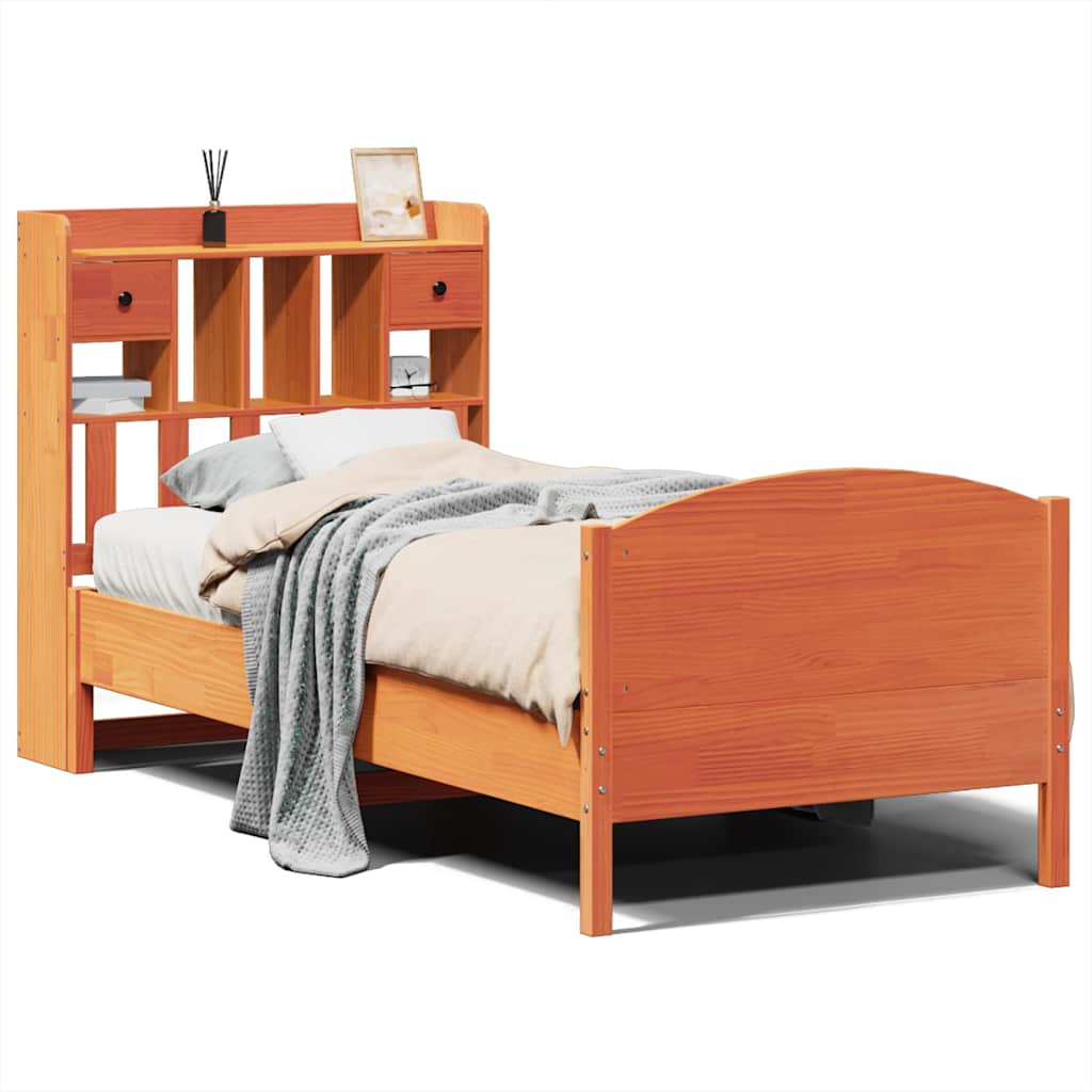 Krevet s regalom za knjige bez madraca 75 x 190 cm od borovine