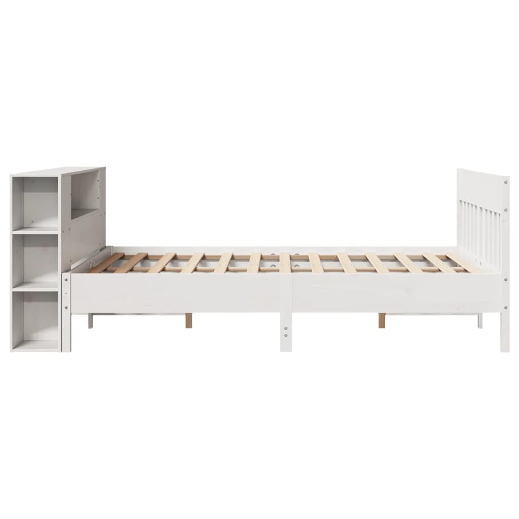 Krevet s regalom z knjige bez madraca bijeli 135x190cm borovina