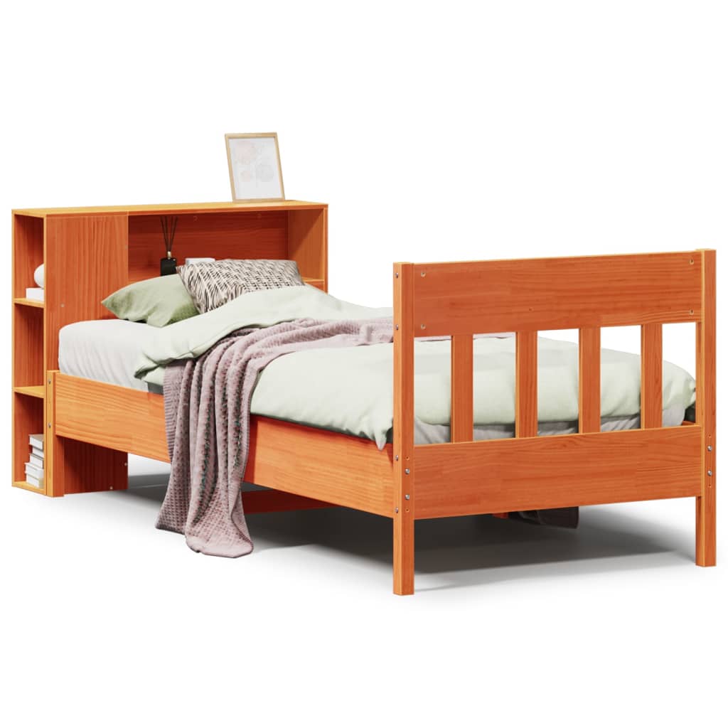 Krevet s regalom za knjige bez madraca 75 x 190 cm od borovine