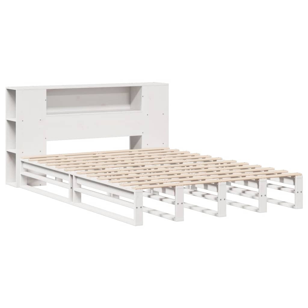Krevet s regalom za knjige bez madraca bijeli 135x190cm od drva