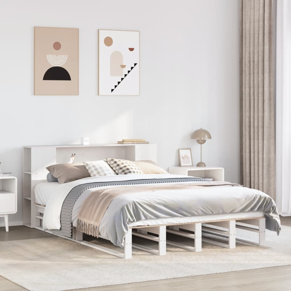 Krevet s regalom za knjige bez madraca bijeli 135x190cm od drva