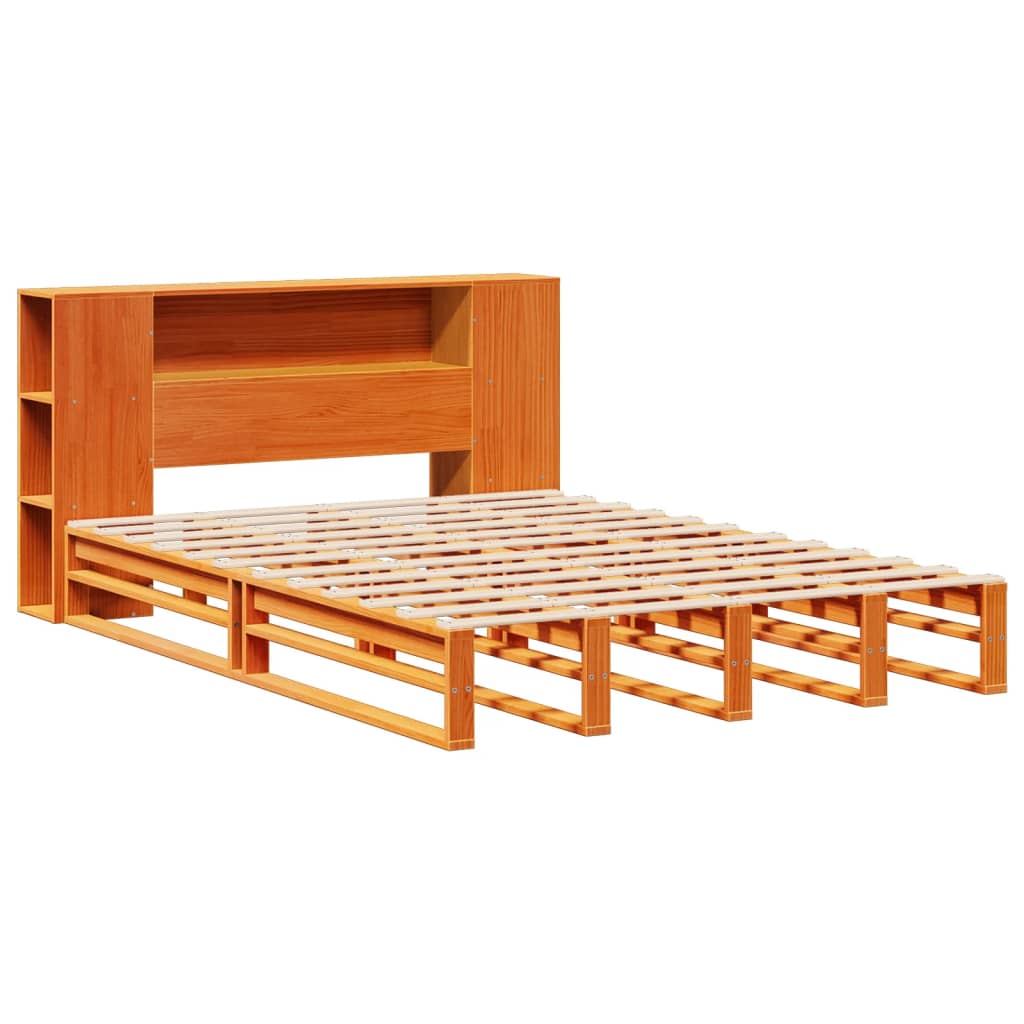 Krevet s regalom za knjige bez madraca 140x190 cm masivno drvo