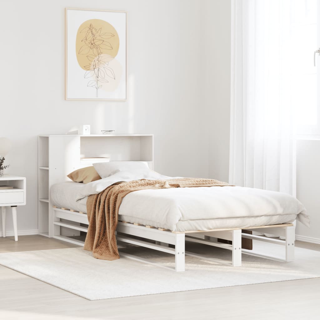 Krevet s regalom za knjige bez madraca bijeli 75x190 cm od drva