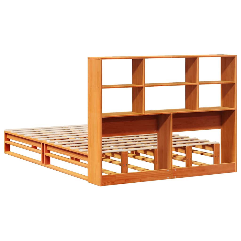 Krevet s regalom za knjige bez madraca 140x190 cm masivno drvo