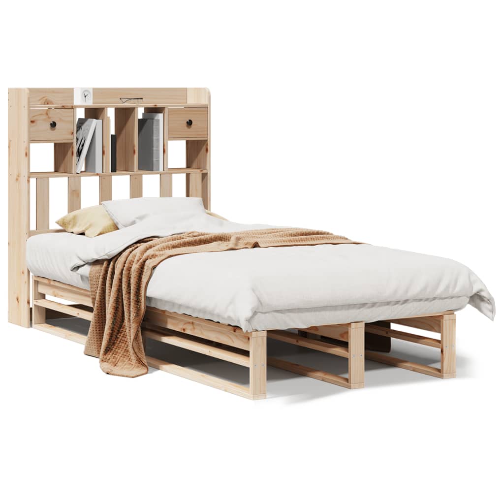 Krevet s regalom za knjige bez madraca 90x200 cm od borovine