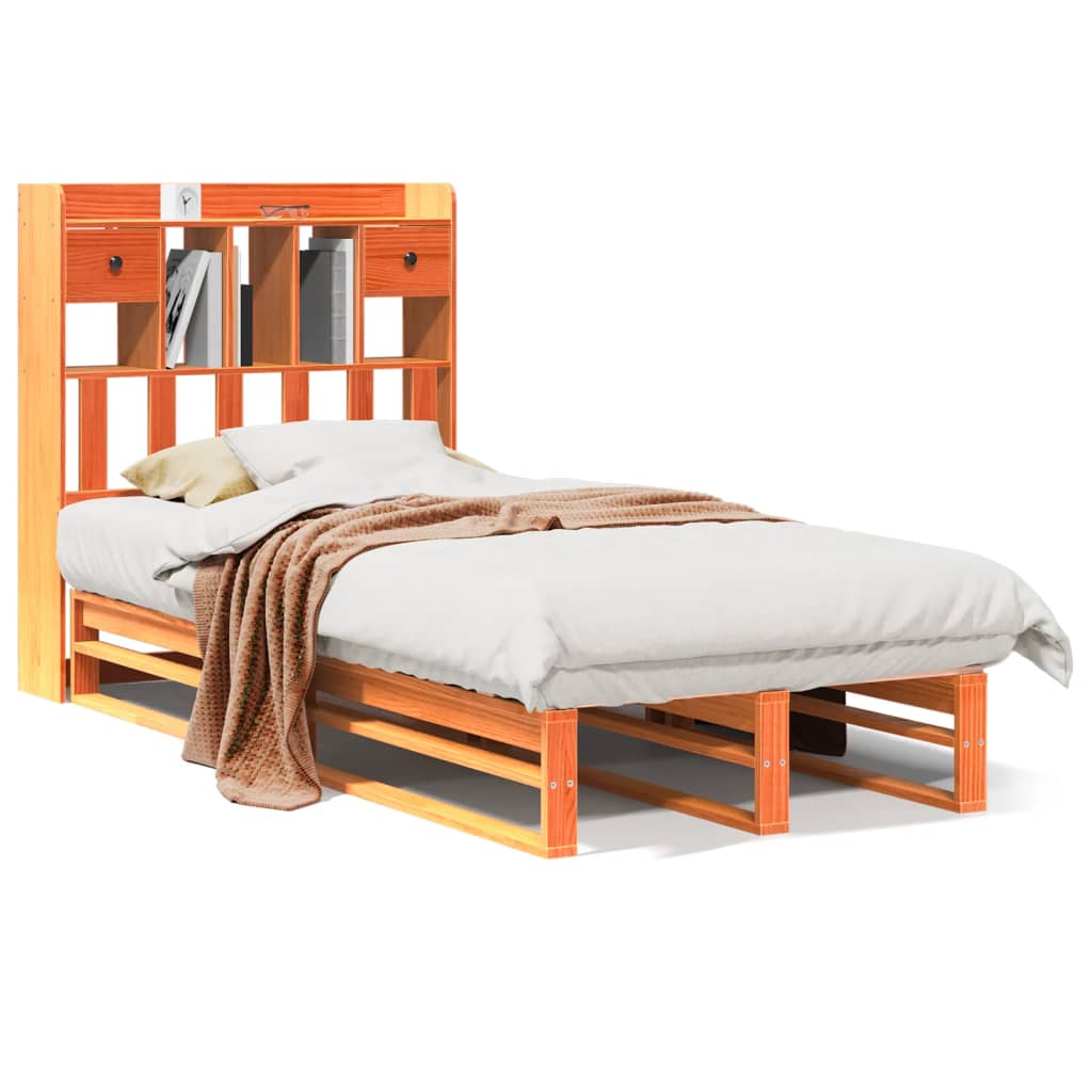 Krevet s regalom za knjige bez madraca 75 x 190 cm od borovine