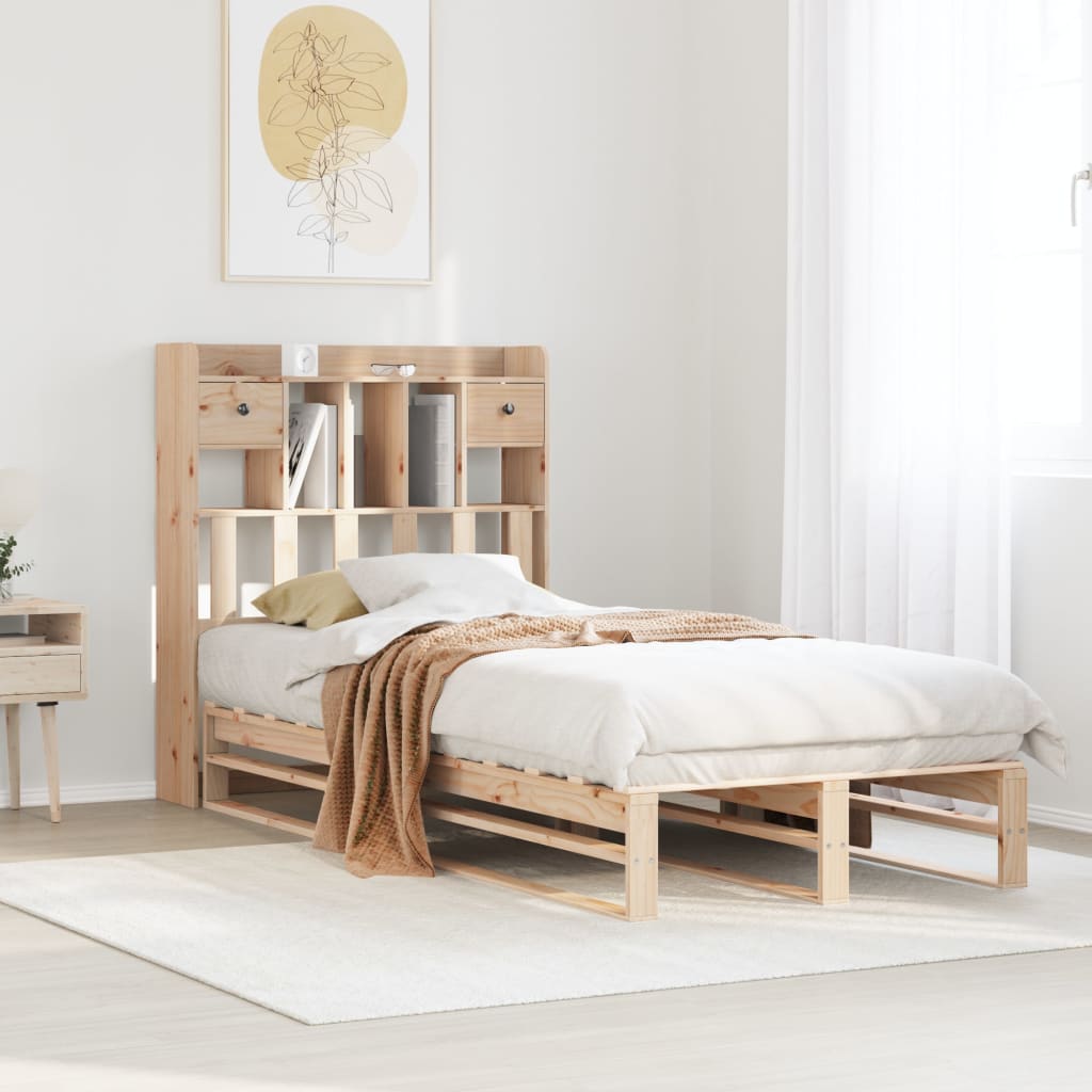Krevet s regalom za knjige bez madraca 90x190 cm od borovine