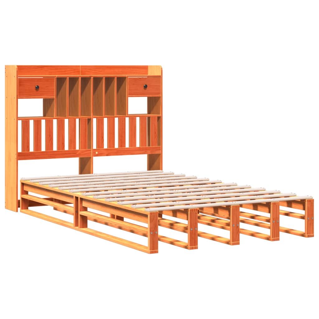Krevet s regalom za knjige bez madraca 135 x 190 cm od borovine