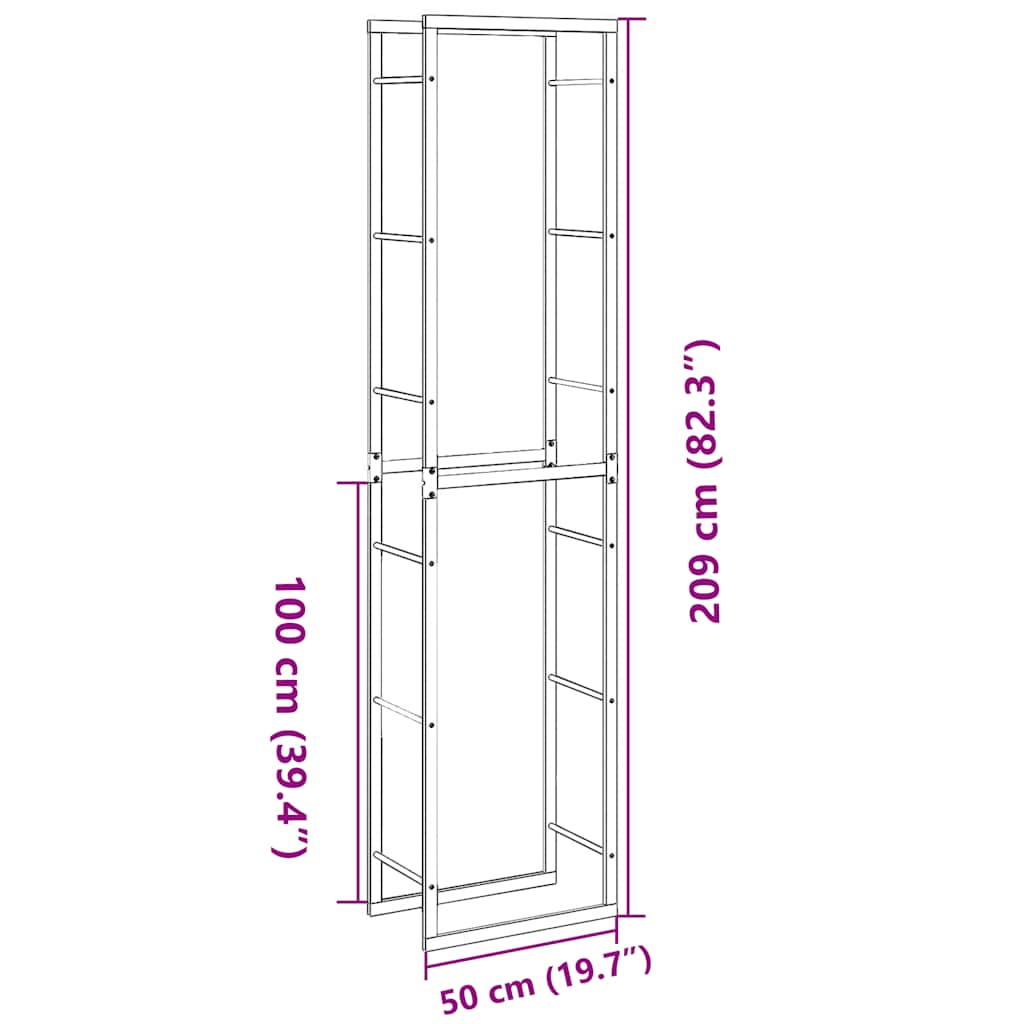 Stalak za drva crni 50x30x209 cm čelik