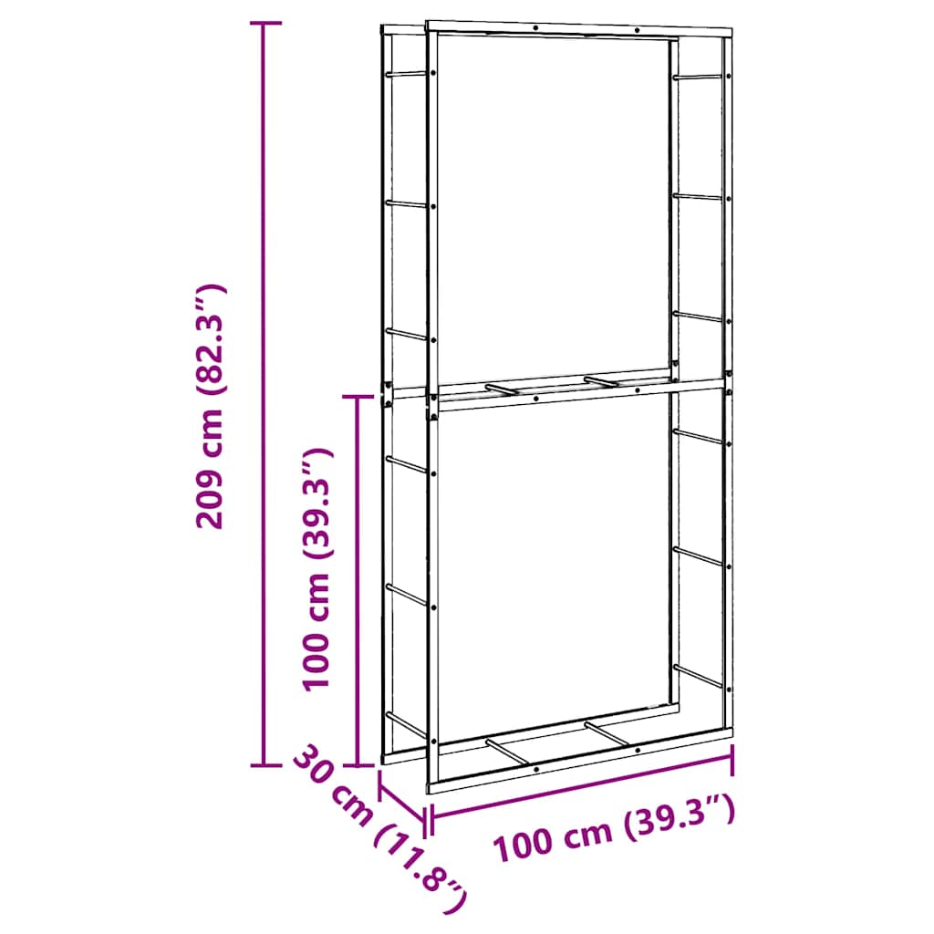 Stalak za drva crni 100x30x209 cm čelik