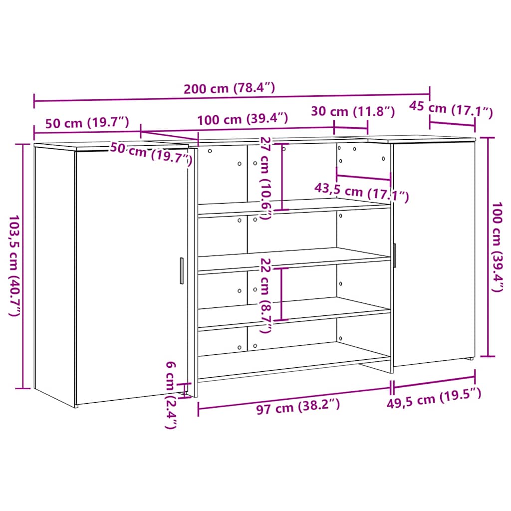 Recepcijski stol 200x50x103,5 cm konstruiranog drva