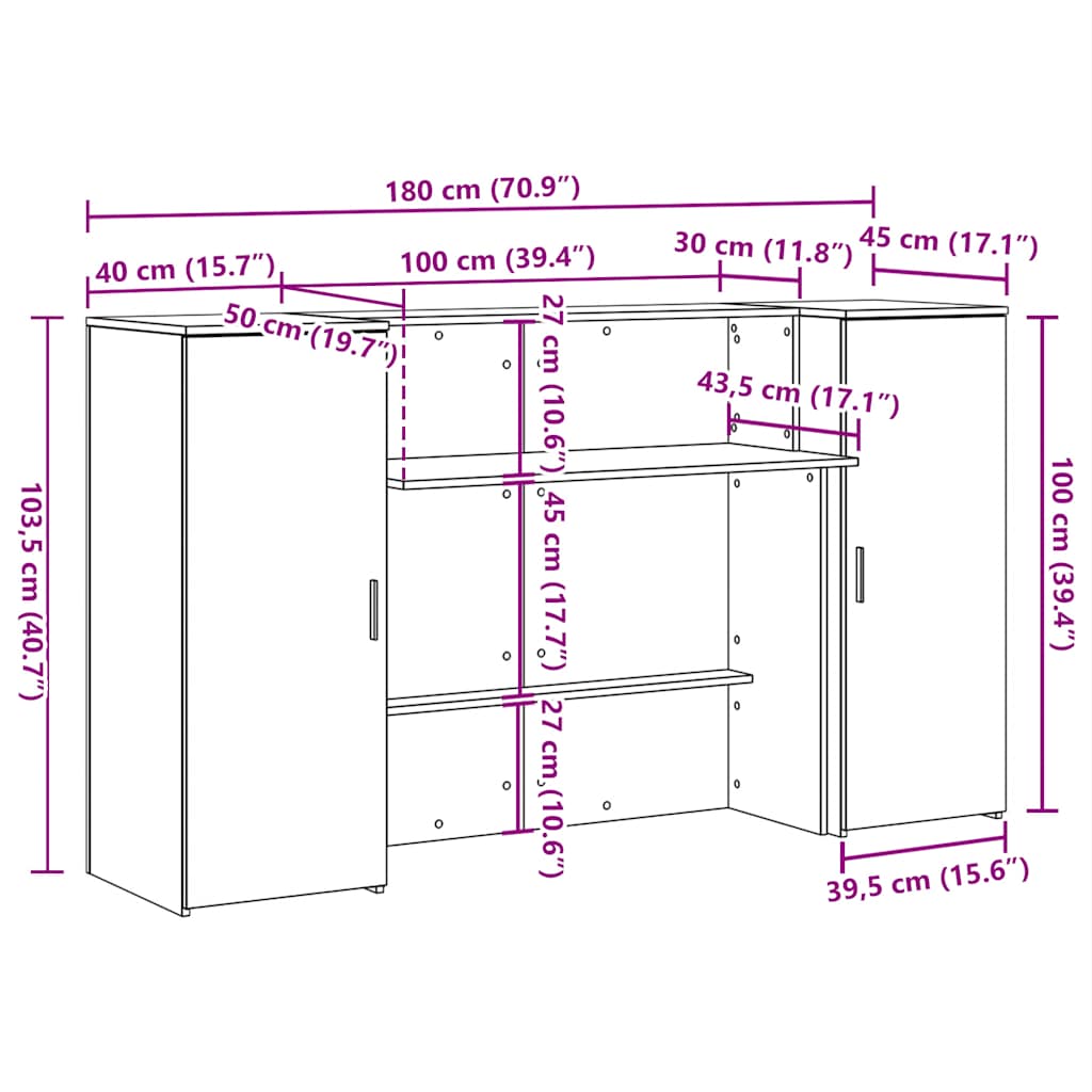 Recepcijski stol 180x50x103,5 cm od konstruiranog drva