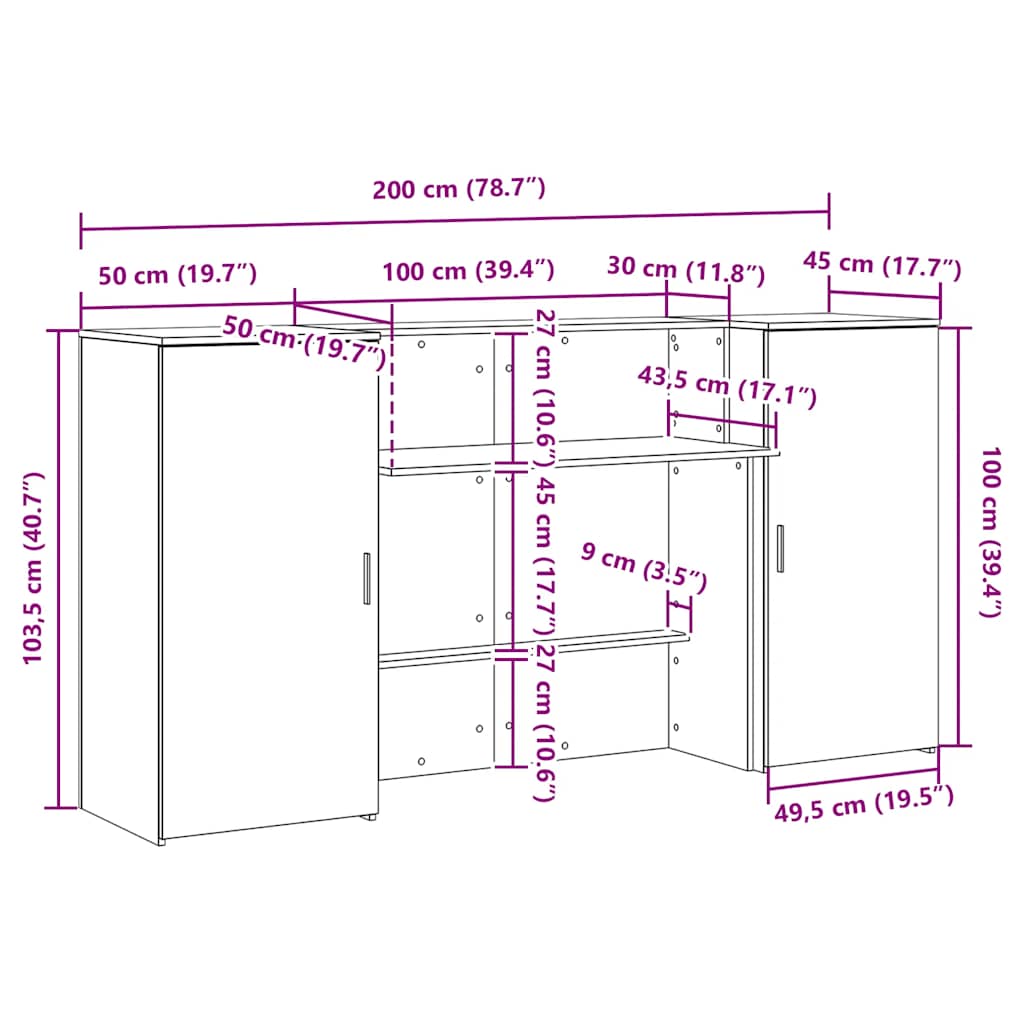 Recepcijski stol 200x50x103,5 cm od konstruiranog drva
