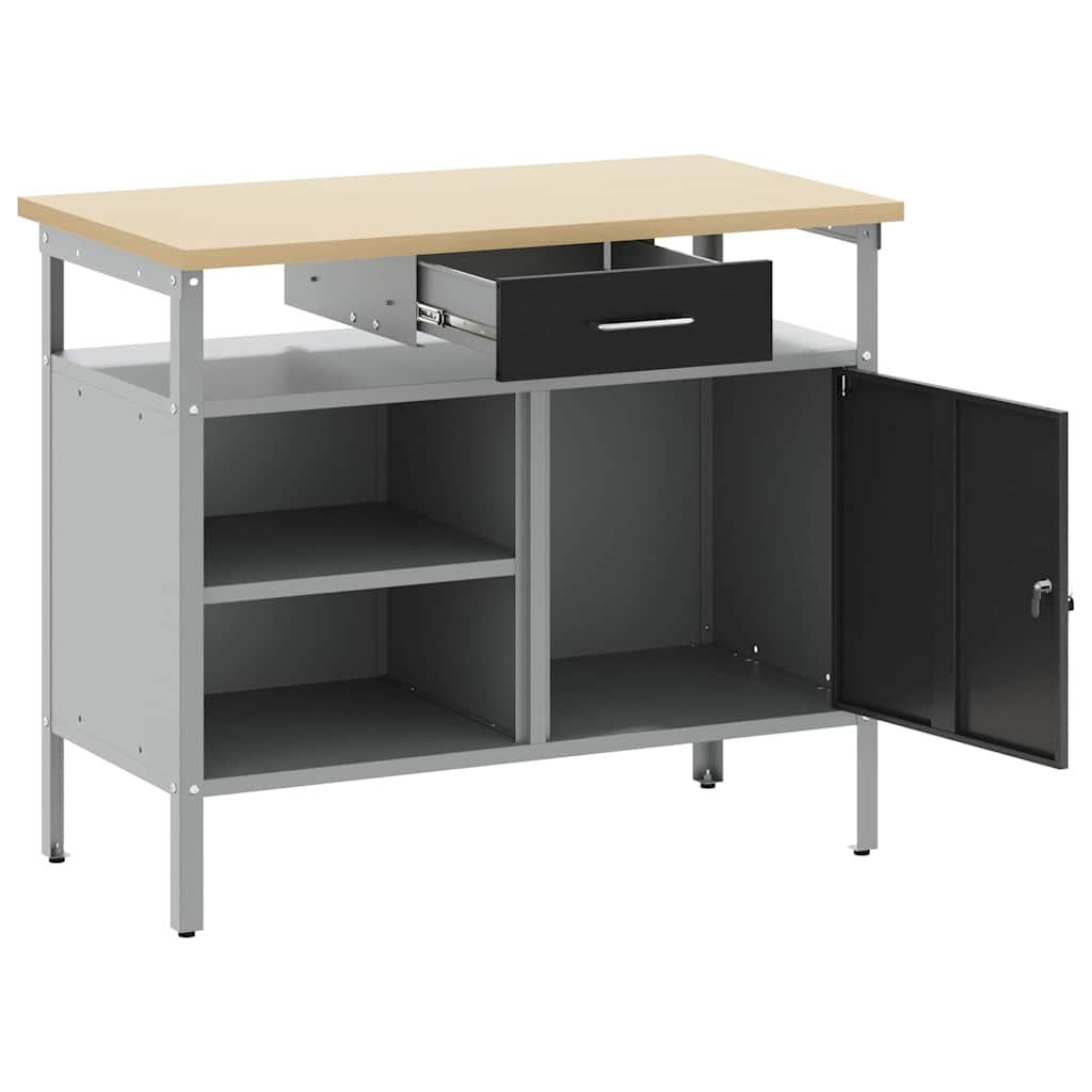 Radni stol s ladicama s policom Crna i Siva 100 x 55 x 85 cm