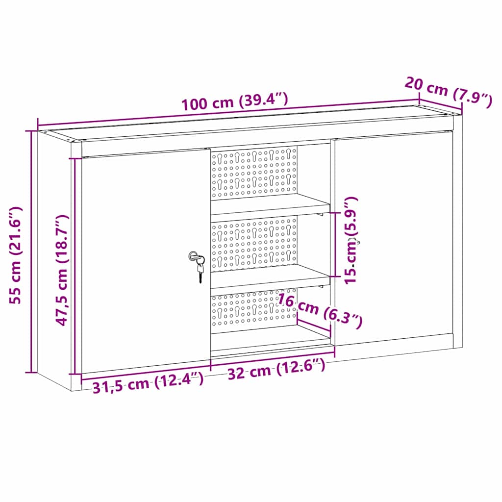 Ormar za alate s policom Crna i Siva 100 x 20 x 55 cm