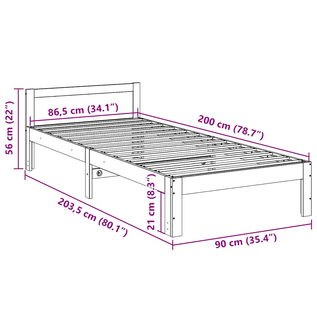 Okvir kreveta bez madraca 90 x 200 cm od masivne borovine