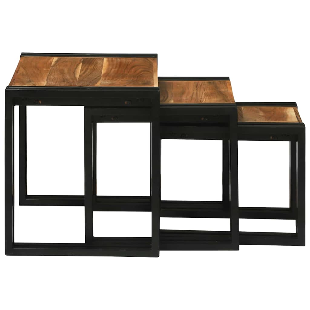 Stol za slaganje 3 pcs Masivno drvo akacije i metal