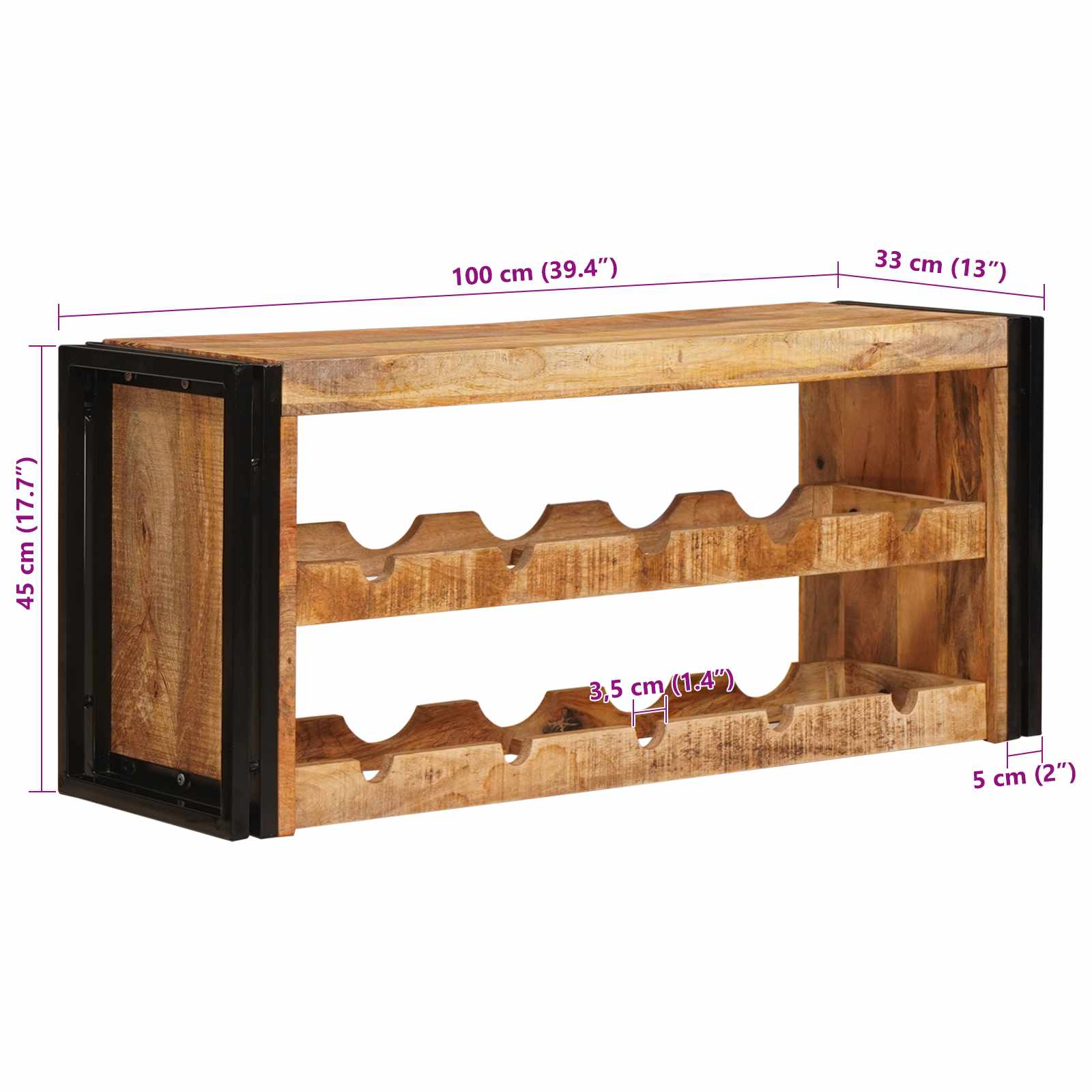 Stalak za vino Smeđa 100 x 45 x 33 cm Čvrsto Grubo Drvo Manga