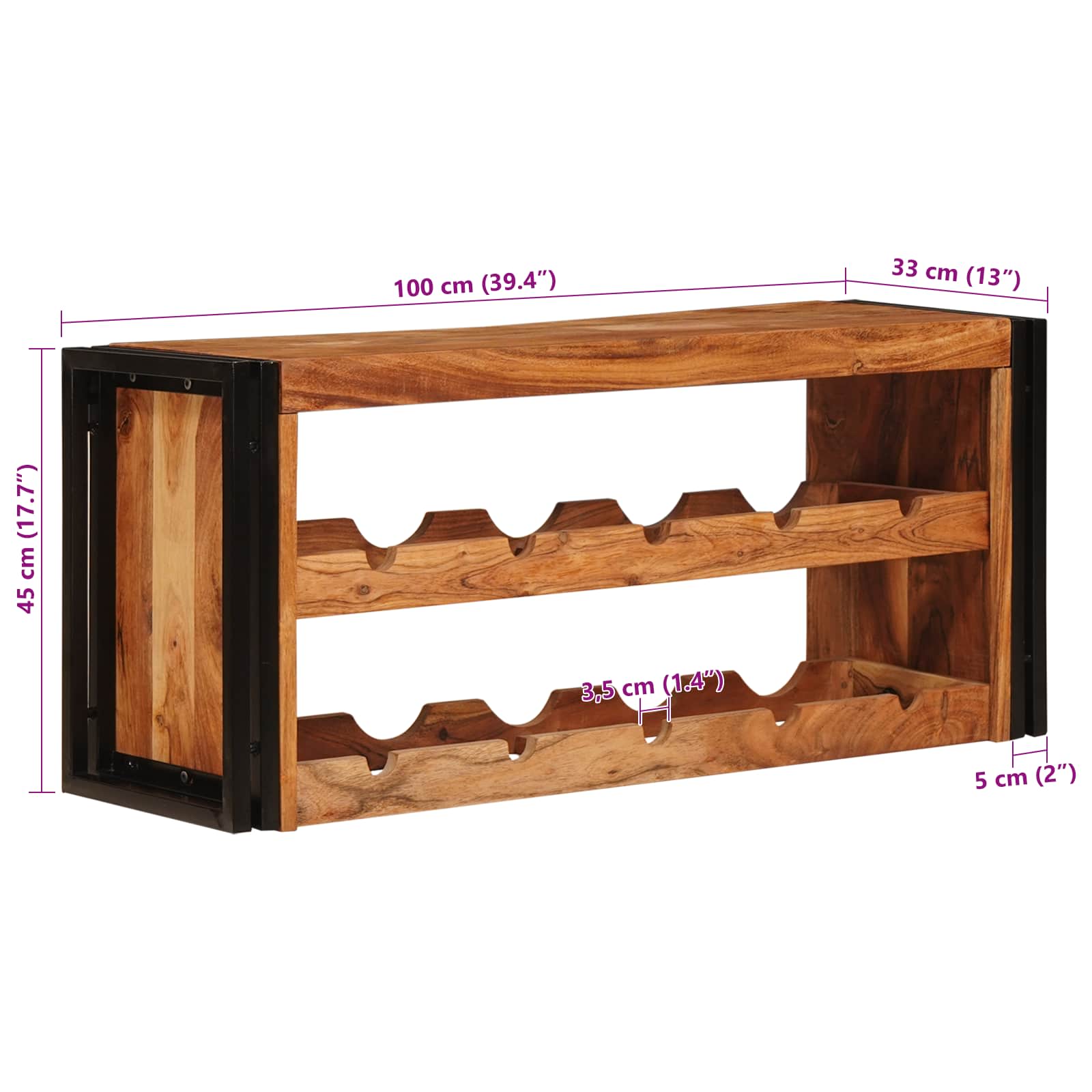 Stalak za vino Smeđa 100 x 45 x 33 cm Čvrsto drvo akacije