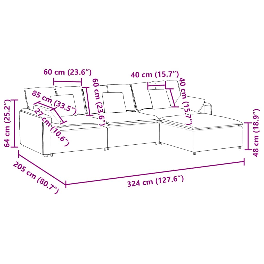 Modularna sofa s podnožjem i jastucima tamno siva