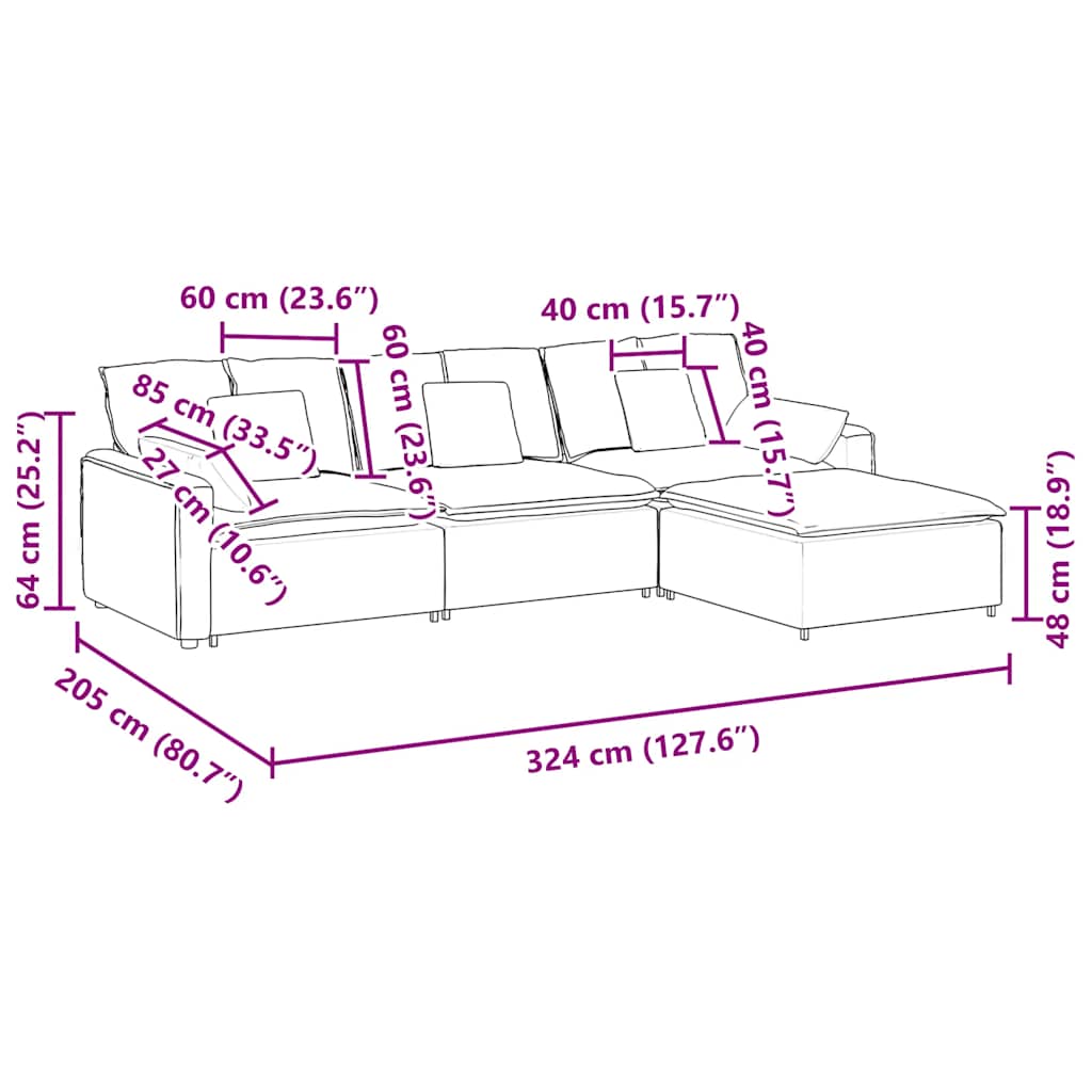 Modularna sofa s podnožjem i jastucima tamno siva