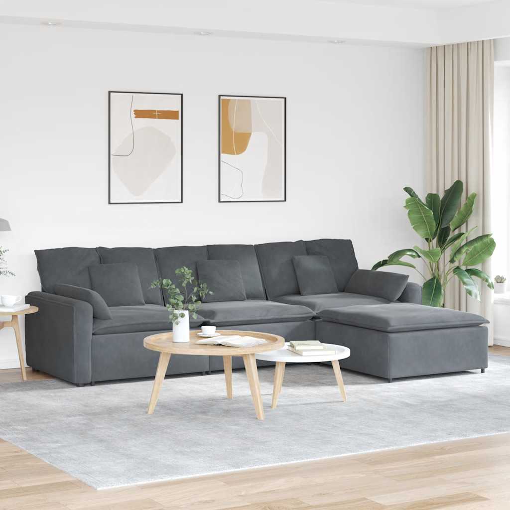 Modularna sofa s podnožjem i jastucima tamno siva