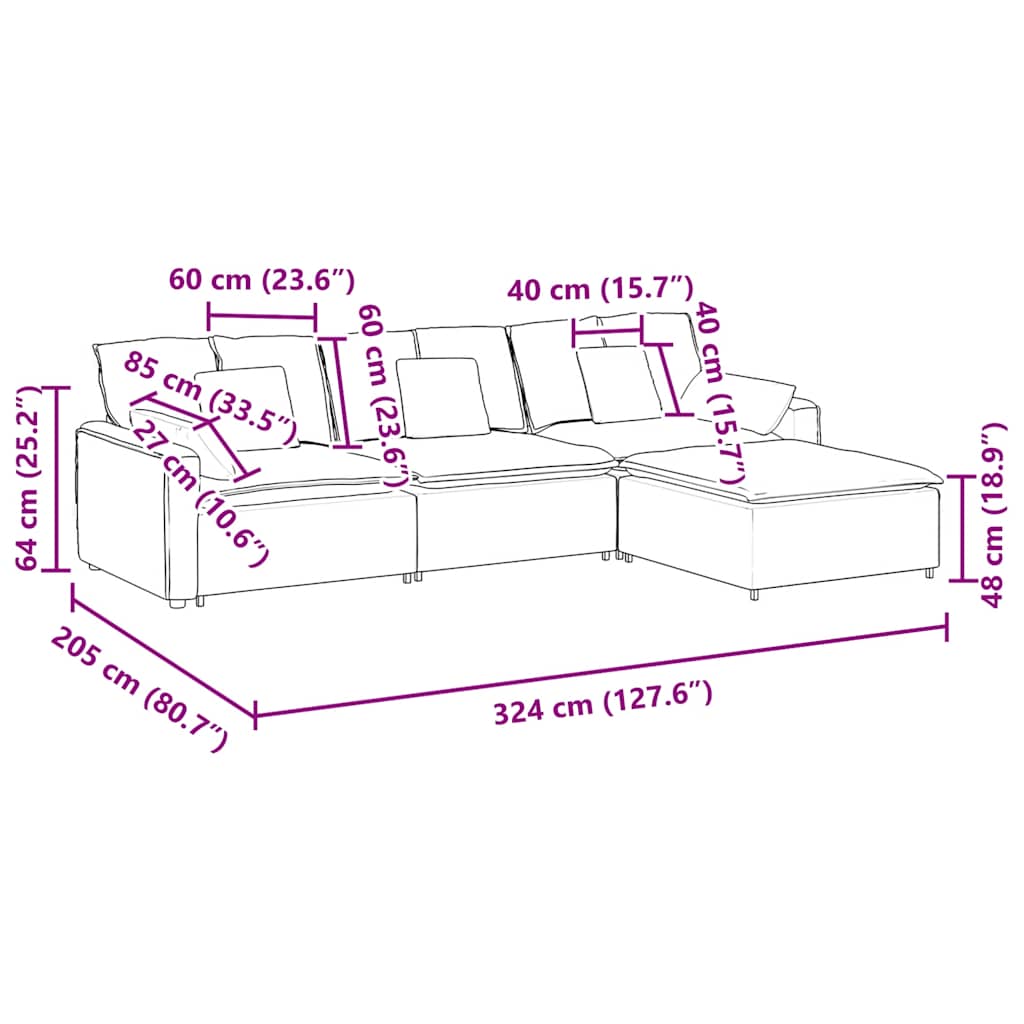 Modularna sofa s tabureom i jastucima bež boje