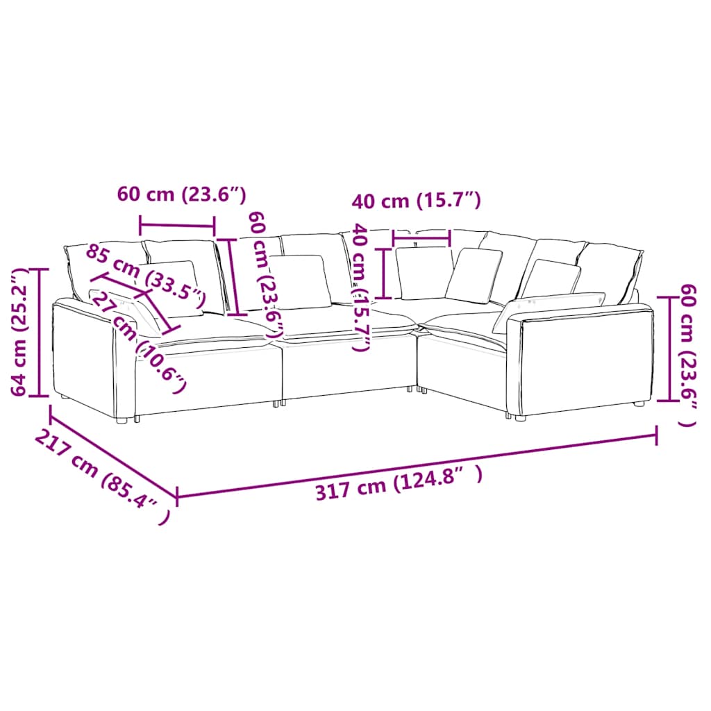 Modularna sofa s jastucima, baršunasta, tamno siva